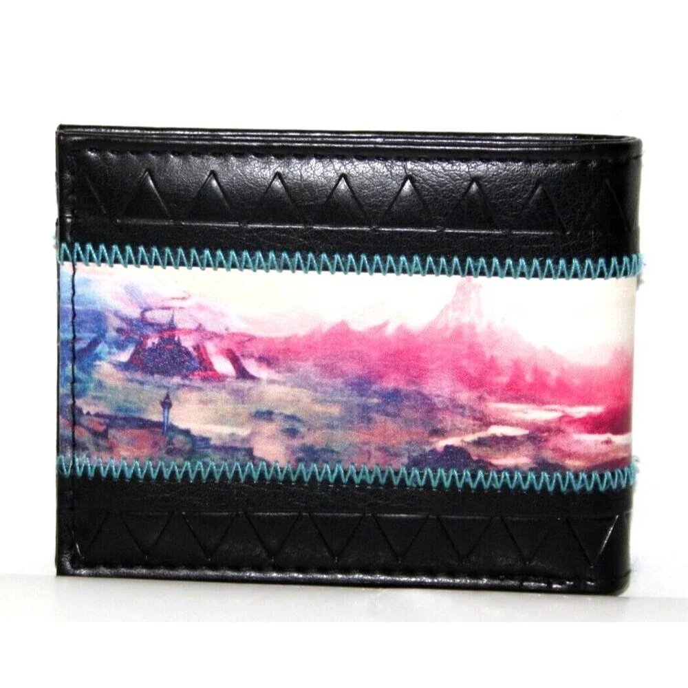 Legend Zelda Breath Wild Blue Sheikah Eye Emblem BiFold Card Holder Black Wallet